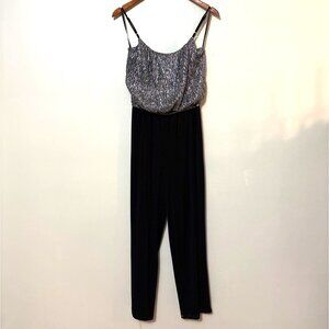 NWT  Sweet Storm Silver Metallic and Black Jumpsuit Med Holiday Party Formal
